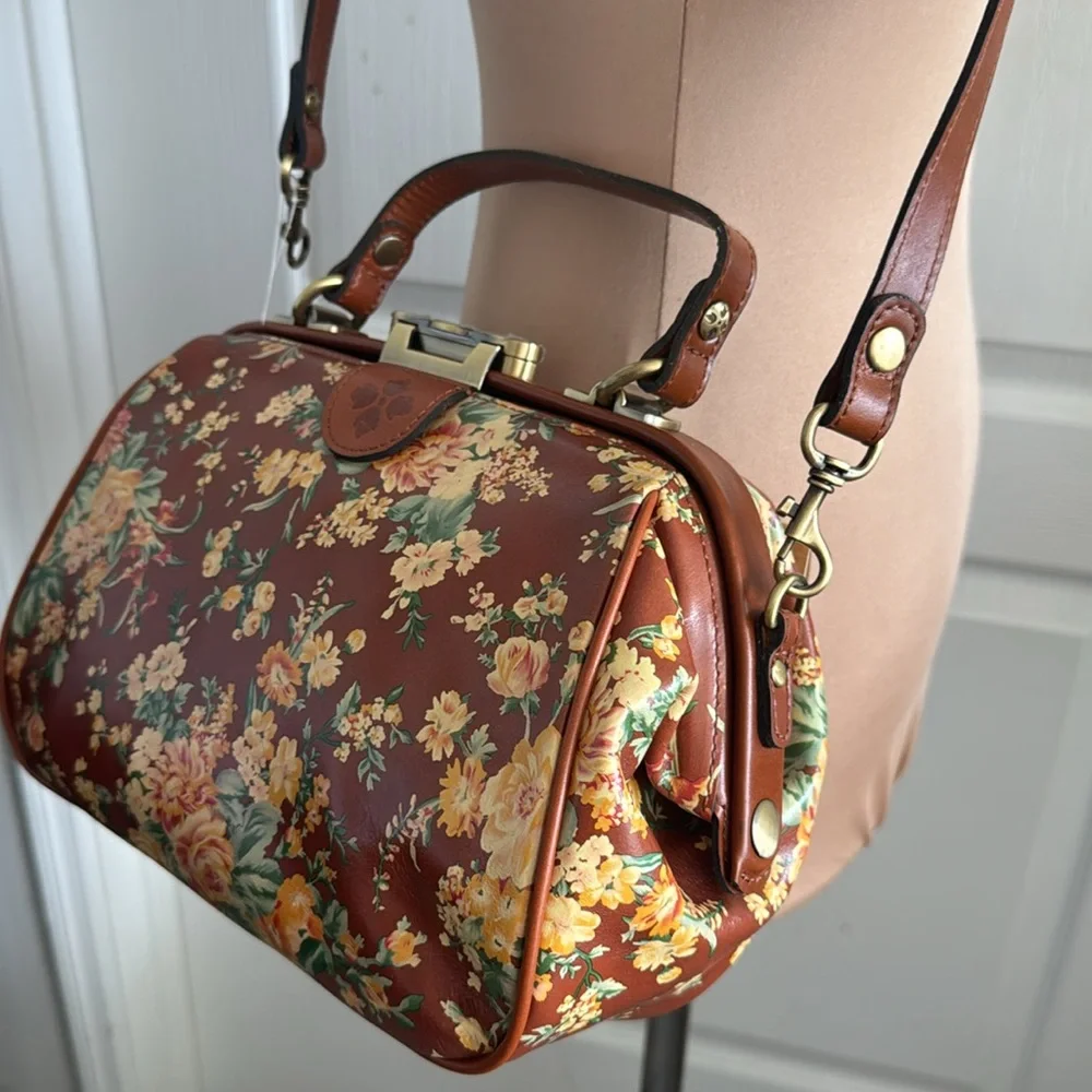 Patricia Nash Gracchi Frame Leather Botanical Vintage Garden Handbag Xbody